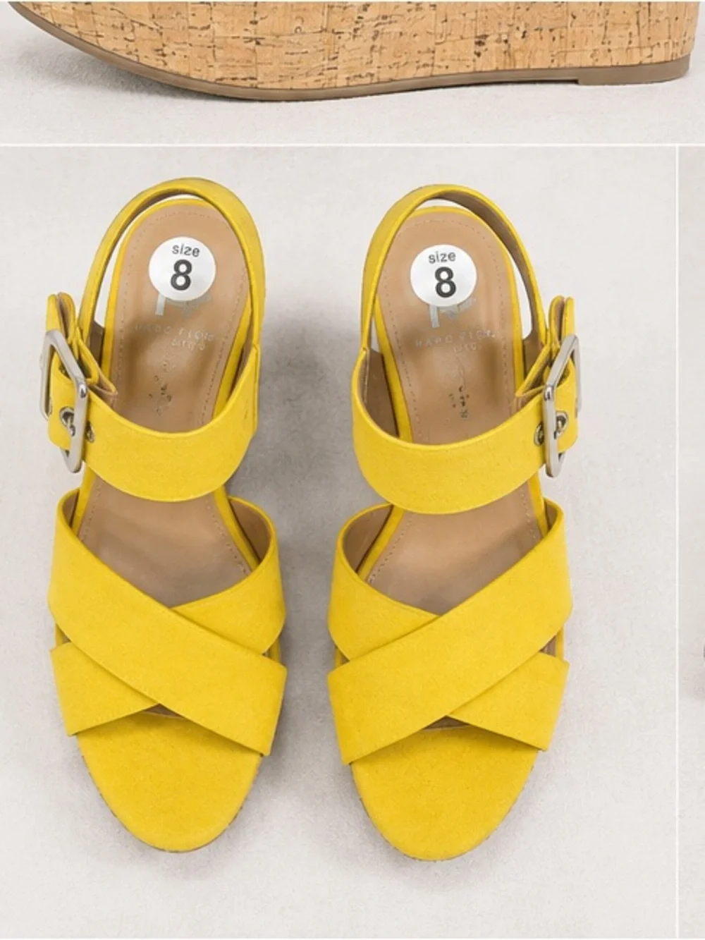 Marc Fisher Cacie Yellow Suede Crisscross Cork Wedge Platform Sandals 8 NWOT